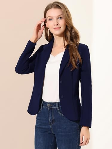 Allegra K Women's Work Office Blazer Stretch Lapel Collar Long Sleeve Jacket Suit Blazer - color: Navy Blue, size: X-Large