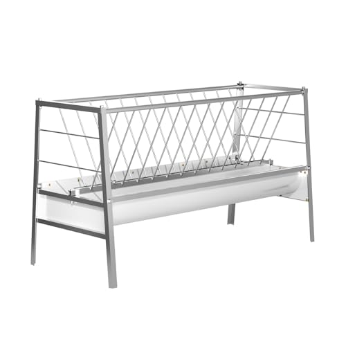 98 Gallon Large Capacity Pasture Goat Feeder, 2 in 1 Galvanized Steel Hay Feeder for Goats Sheep Horse, Easy Assembly Detachable Farm Outdoor Livestock Feeder (Galvanized Steel) - style: Galvanized Steel