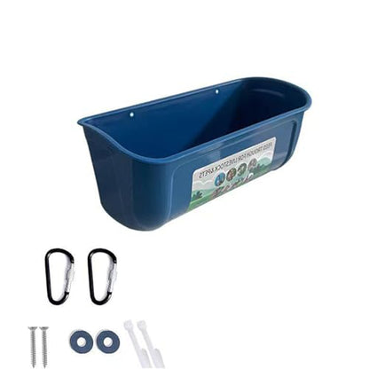 Plastic Feed Trough for Chicken/Sheep/Pig/Duck/Dog, Hanging or Screw-in Fence Feeder, Thickened Scratch-resistant Poultry Water Trough(Blue) - color: Blue
