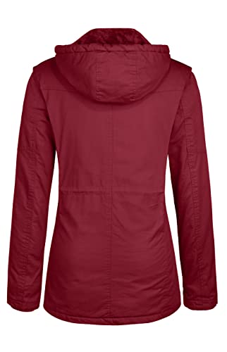 wantdo Women's Winter Coat Warm Anorak Parka Cotton Windproof Jacket with Removable Hood - color: Wine, size: X-Large