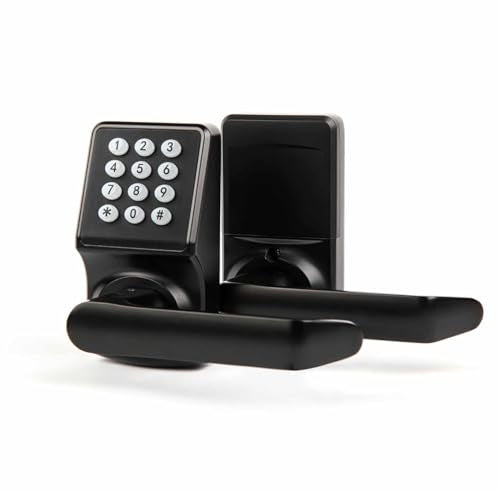 Keyless Entry Door Lock with Handle - IC Card and Anti-peep Password - Easy Installation for Home, Hotel - Matte Black - color: Matte Black, size: 1 Pack