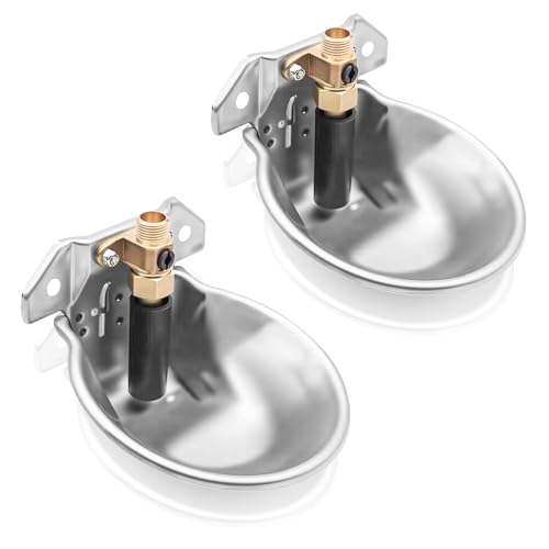 2PCS Automatic Animal Water Bowl, 304 Stainless Steel Livestock Waterer with Float Valve & Drainage Hole, 9Inch Drinker Trough for Horse, Cattle, Goat, Sheep, Pet Dog - Easy Clean(0.6L-2pcs) - size: 0.6L-2pcs