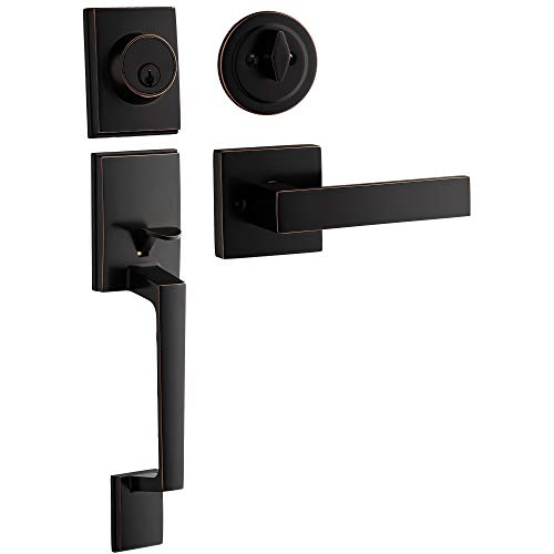 Berlin Modisch Single Cylinder HandleSet with Lever Door Handle (for Entrance and Front Door) Reversible for Right and Left Handed and a Single Cylinder deadbolt Handle Set Oil Rubbed Bronze Finish - color: Oil Rubbed Bronze, size: HandleSet