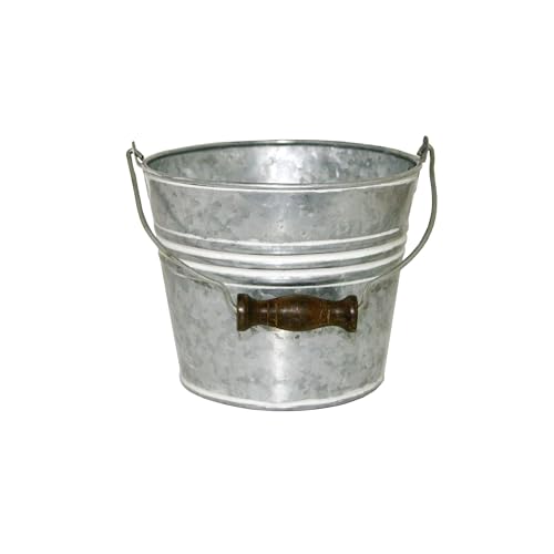 Headwind Vintage Collection - 6 Inch Galvanized w/White Wash Banded Planter with Handles – Galvanized Bucket Planter - Decorative Small Planters for Indoor Plants & Outdoor Use by Robert Allen - color: Galvanized W/ White Wash, size: 6"