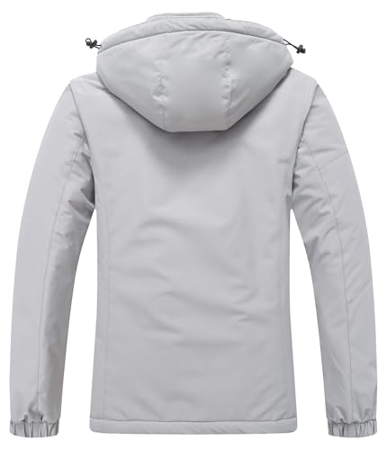 MOERDENG Women's Waterproof Ski Jacket Warm Winter Coat Hooded Snowboarding Jacket Snow Coat - color: Light Gray, size: Large