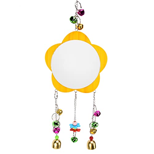 Chicken Mirror Toy with Bell, Wooden Hanging Playing Toy for Pet Chickens and Birds - Safe Non - Materials, Engaging Musical Entertainment, Ideal for Foraging and Gathering