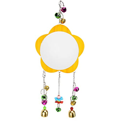 Chicken Mirror Toy with Bell, Wooden Hanging Playing Toy for Pet Chickens and Birds - Safe Non - Materials, Engaging Musical Entertainment, Ideal for Foraging and Gathering