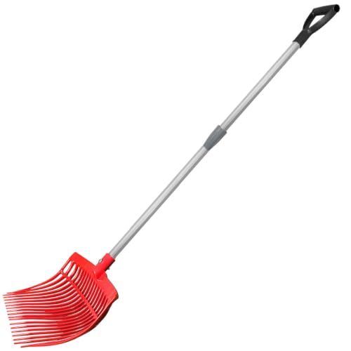 Country Pride Original Farm Fork, Durable Polycarbonate 16-Tine Barn Fork, Telescopic Aluminum Handle 2.5-3.7 ft, Lightweight UV-Stabilized, Heavy-Duty Stall and Hay Tool (Red)