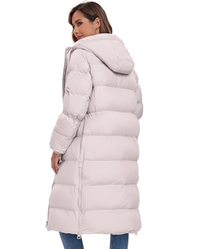 HOTIAN Womens Winter Maxi Long Puffer Coat Thicken Hooded Down Quilted Padded Jacket Winter Warm Outerwear - color: Camel, size: Medium