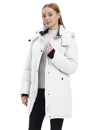 ZSHOW Women's Long Quilted Winter Coat Waterproof Warm Puffer Jacket Parka with Detachable Hood - color: White, size: X-Large