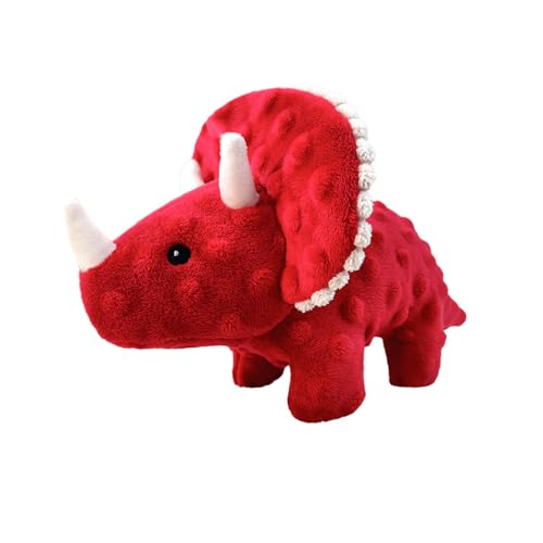 Squeaky Dog Toys Plush Dog Toy with Crinkle Paper Stuffed Durable Dog Chew Toys for Small Middle and Large Dogs Triceratops Red - color: Triceratops Red