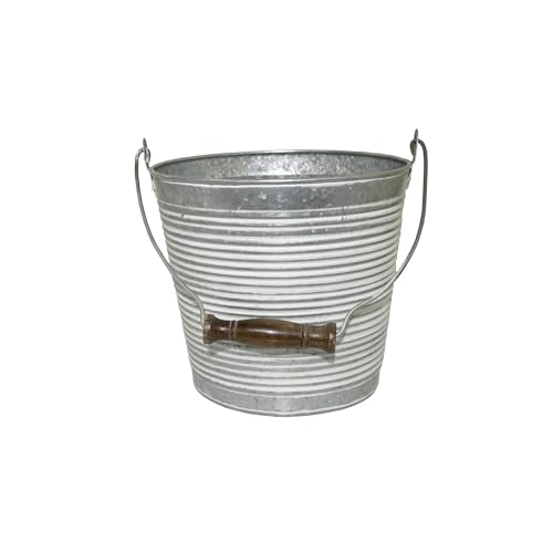 Headwind Vintage Collection Ribbed Planters – White Wash Flower Pots 10 Inch Indoor Plant Pots Bucket for Peace Lily, Pothos, & Lavender, Petunias, Basil Plant for Outdoor by Robert Allen - color: Galvanized W/ White Wash, size: 10"