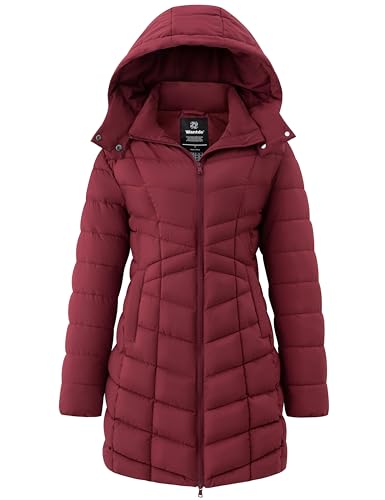 wantdo Women's Puffer Jacket Warm Padded Winter Coat Long Quilted Jacket (Available in Plus Size) - color: Wine Red, size: X-Large