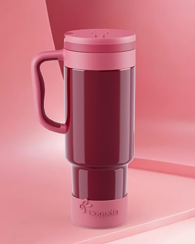 40 oz Insulated Tumbler with Handle and Push-Button Straw Lid, Stainless Steel Travel Cup for Gym Office, Leakproof, BPA-Free, Cup Holder Friendly, Bow Silicone Boot, Red (Wine Burgundy) - color: Wine Burgundy