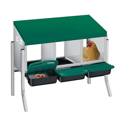3/4-Hole Metal Chicken Nesting Box with Removable Roll-Out Tray - Easy Egg Collection & Clean Galvanized Steel Laying Box for Hens - for Backyard Coop & Poultry Farm Use - color: green, size: green 3 holes with legs