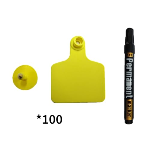 Blank Livestock Ear Tags for Cattle Cow Horse Pig Goat Sheep ID, 100 Pack | Bright fade-resistant ear tags,flexible crack-proof plastic for outdoor farm use. Easy install; ample writing space.