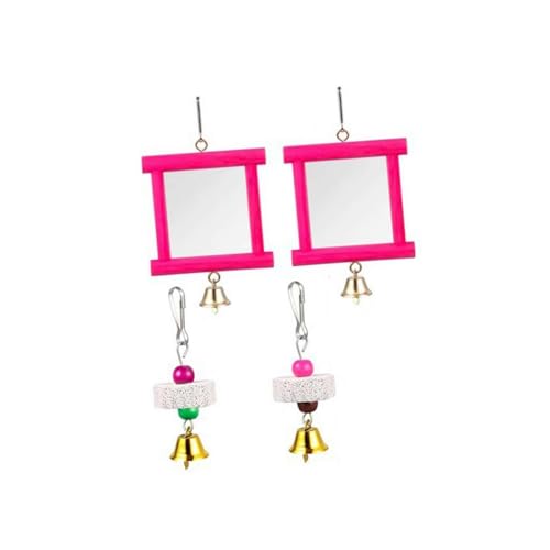 2Pcs Chicken Mirror Toys with Bell Beak Grinding Stones for Birds