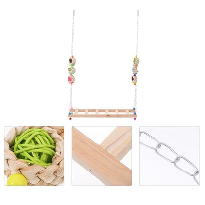 Pet Chicken Swing Wooden Climbing Ladder Rooster Perch Hanging Natural Wood Bird Swing for Coop Stress Relief Pet Supplies Random Color
