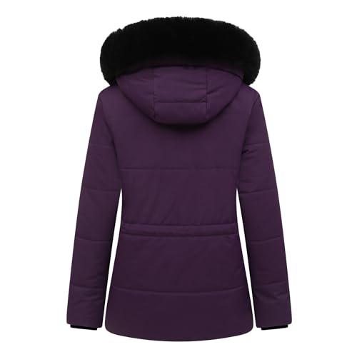 MOERDENG Women's Warm Winter Puffer Coat Thicken Fleece Lined Down Jacket Faux Fur Detachable Hood Snow Parka - color: Purple, size: Medium