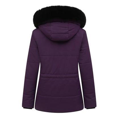 MOERDENG Women's Warm Winter Puffer Coat Thicken Fleece Lined Down Jacket Faux Fur Detachable Hood Snow Parka - color: Purple, size: Small