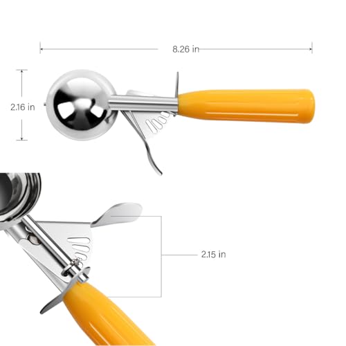 TOPKITCHEN Commercial-Grade Ice Cream Scoop 1.63 oz, 18/8 Stainless Steel Cookie Scoop with Plastic Handle, Portion Control Disher Scoop for Bakeries, Restaurants & Dessert Shops, #20, Yellow - size: 1.63 oz - Yellow