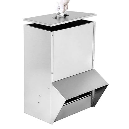 Galvanized Chicken Feeder, 30LBS Capacity Weatherproof Steel Outdoor Coop Food Dispenser, Rat Proof Hanging Chicken Feeder with Lid, Poultry Feeders No Waste for Chicken and Duck, Silver