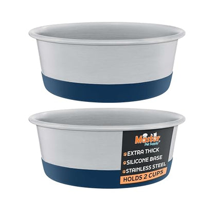 Master Pet Supply Stainless Steel Dog Bowls Set of 2 with Extra Thick Silicone Base - 2 Cup (16 oz) Navy Blue, Non-Slip, Dishwasher Safe Metal Bowls, Pet Dog Food Bowl for Dogs, Cats, Anti Rust - color: Navy Blue, size: 2 Cups (16 oz) 2 Pack