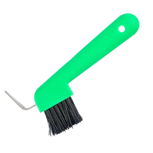 Jeffers Equine Hoof Pick & Brush, Green – Horse Hoof Cleaning Tool for Grooming, Farrier, Equestrian Care – Durable Hoof Pick with Stiff Bristles – 4 inch Easy Grip Handle - color: Green