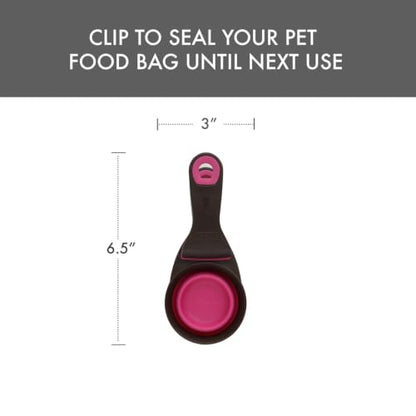 Dexas Popware for Pets Collapsible Klip Scoop, 3-in-1 Pet Food Scoop, Measuring Cup and Bag Clip, 1/2 Cup Capacity, Pink - color: Pink, size: 1/2 Cup Capacity