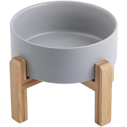Grey Raised/Elevated Ceramic Dog Bowl for Medium Large Sized Breeds,Large Dog Food Water Bowl with Stand,8 in Non Slip Heavy Weighted 1800ml/ 7.6 Cups/60 OZ - color: Grey, size: 8 in