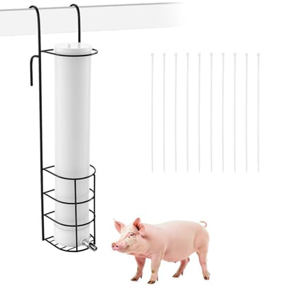 1 Set Hanging Vertical Pig Waterer with Nipples Cover and Cable Tie for Pig and Other Livestock, Sturdy and Durable, Height-Adjustable and Easy to Install