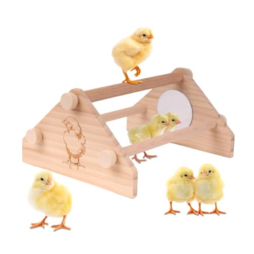 Pine Chicken Perch with Mirror and Laser Chick Portrait, Strong Solid Mini Small Chick Jungle Gym Roosting Bar, Chicken Toys for Coop and Brooder, Training Perch Toys for Large Bird, Parrot, Hens - color: Triangle, size: All Wood