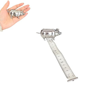 Antique-Inspired Pig Mini Tape Measure, Vintage Sewing Measure Tapes Retractable for Crafts Quilting Sewing Lovers, Cute Metal Pig Soft Measure Tapes for Sewing, Cloth (Silver)