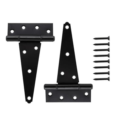 HOME MASTER HARDWARE 8 Inch T-Strap Heavy Duty Shed Door Hinges, Black Tee Hinge for Wooden Fences,Yard Door, Barn Door Gates, Rustproof Wrought Iron with Screws, 2 Pack - size: 8 in-2 Pack