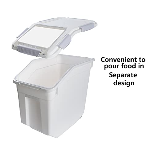 Airtight Flour Storage Container 25 lb Rice Storage Container with Wheels Seal Locking Lid, Food Containers with Measuring Cup& Scoop for Flour, Rice, Grain(Gray) - color: Gray 1 Count