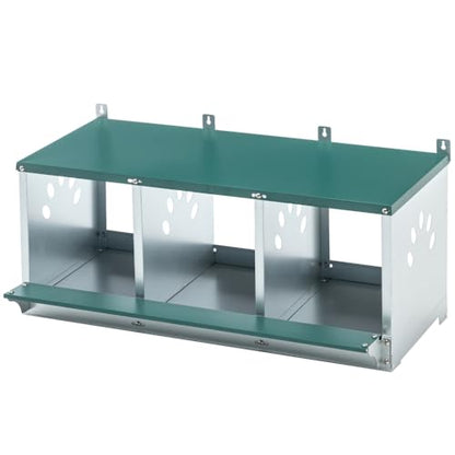 10-Bay Galvanized Steel Nesting Box for Chickens and Ducks, Wall-Mounted Poultry Laying Coop with Ventilation, Durable Rust-Resistant Design for Backyard Farms (3-Hole,Green) - color: 3-Hole,Green