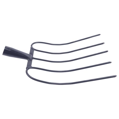 Handheld Manure Fork Solid Iron Farm Implement Grass Fork for Gardening, Composting, and Farm Use with Five-Prong Sturdy Design