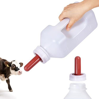 Screw Nipple Calf Bottle 2 Quart,Calf Feeding Device with Rubber Nipple & Cap,Calves Nursing Milk Feeding Bottle with Handle Livestock Supplie