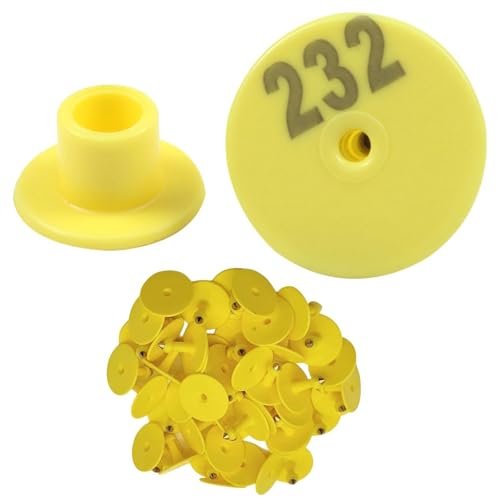 100pcs Small Pre-Numbered Livestock Ear Tags with Numbers 001-1000, Piglet Round Plastic ID Tags for Cows, Sheep, Goats Durable Farm Animal Identification Swine Ear Tag(Yellow,701-800) - color: Yellow, size: 701-800