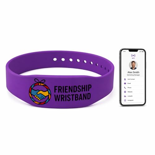Business Networking NFC Wristband – Adjustable Skin-Safe Silicone Bracelet for Events & Conferences – Store Contact or Personal Information – Community & Professional Use - color: Purple
