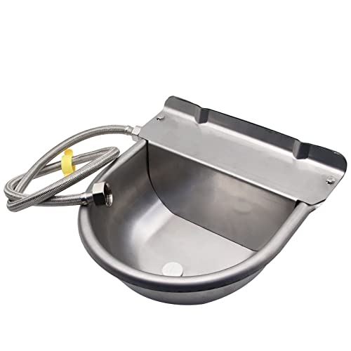 Automatic Livestock Waterer Bowl Kit 3/4" GHT Hose & 2 Drain Plugs | 304 Stainless Steel | Float Valve Auto Refill Water Dispenser |for Large Dogs,Horse,Chicken, Goat, Pig | 2.5L Capacity