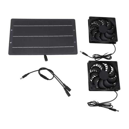 EVGATSAUTO Solar Powered Fan, ABS Monocrystalline Silicon Dual Exhaust Ventilation Fan Kit 10W 12V 0.8A Wall Mounted for Chicken Coops Greenhouses Sheds