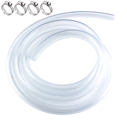PVC Tubing 3/4" ID x 1" OD - 10 ft Clear Vinyl Tubing with 4 Stainless Clamps, Low Pressure Flexible PVC Tube, Lightweight Plastic Vinyl Hose for Transfer Water Air Oil. - size: 3/4 in. ID x 1 in. OD, style: 10 Ft.