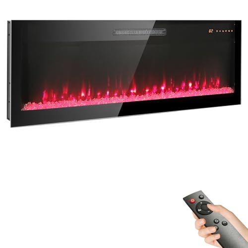 60" Electric Fireplace, Wall Fireplace Electric with Remote Control, 16 Adjustable Flame Colors, Wall Mounted/Recessed, 1400W Fireplace Insert Heater, Timer, Thermostat - size: 60 Inch Standard