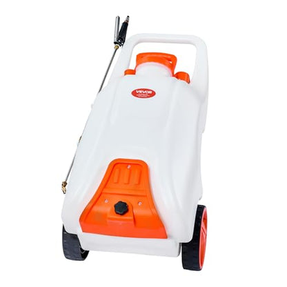 VEVOR 13.1 Gallon Battery Powered Sprayer with Wheels, Adjustable 0-80 PSI, 5 Nozzles and 98ft Hose Included, Orange - size: 13.1 Gal