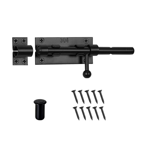 Barrel Bolt Latch, Slide Bolt Gate Latch, 6.3 Inch Black Slide Lock with Padlock Hole, Solid 304 Stainless Steel Heavy Duty Hardware for Wooden Fence Gates Interior Door Barn Door Window - color: Black 1 Pack, size: 6.3 Inch