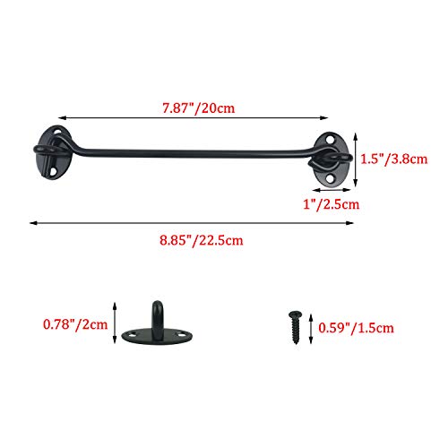 2PCS 8 Inch Stainless Steel Barn Door Hook and Eye Latch - Black, Long Privacy Cabin Swivel Window Hook, Heavy Duty Gate Latch Holder Easy Lock - for Sliding Door, Garage, Shed, Window - size: 8 Inch - Black