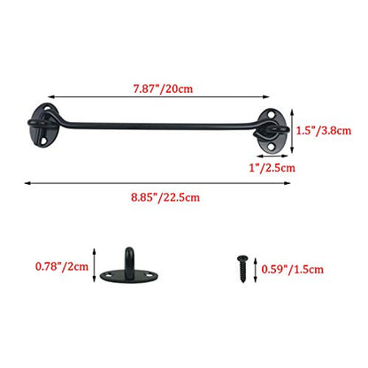 2PCS 8 Inch Stainless Steel Barn Door Hook and Eye Latch - Black, Long Privacy Cabin Swivel Window Hook, Heavy Duty Gate Latch Holder Easy Lock - for Sliding Door, Garage, Shed, Window - size: 8 Inch - Black