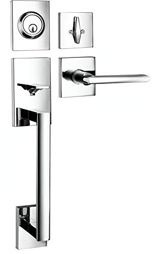 Berlin Modisch HandleSet Front Door Entry Handle and Deadbolt Lock Set Slim Square Single Cylinder Deadbolt and Lever Reversible for Right & Left Sided Doors Heavy Duty – Polished Chrome Finish - color: Polished Chrome, size: Modern Series XL HandleSet