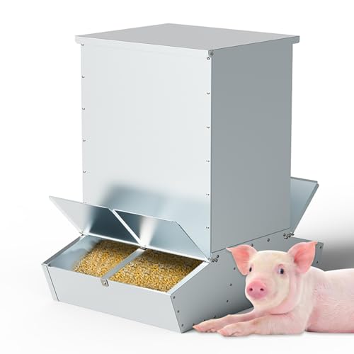 4 Door Hog Feeder, 9 Bushels Pig Feeder, Heavy Duty Galvanized Steel Piglet Creep Feeder, Outdoor Livestock Feeder Farm Accessory for 20 Full Grown Hogs and Pigs, Silver - color: Silver, size: 4 Door